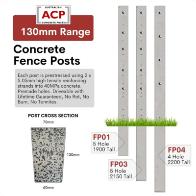 Concrete Post 130mm x 1.9m (6.4ft) 5x30mm & 10x10mm Hole FP01