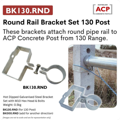 Concrete Post 130mm Stay Bracket Set (Suit 50nb Round Stay) BK130.RND