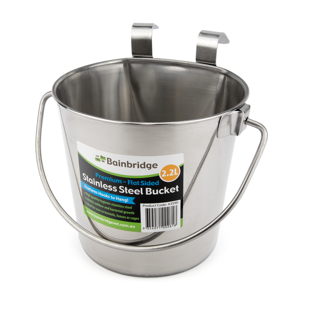 Flat Sided Bucket Stainless Steel With Hooks 2.2L