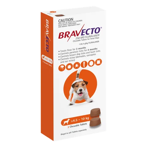 [BRAVECTOORANGE] Bravecto Chew Small Dog 4.5-10kg Orange 2Pk