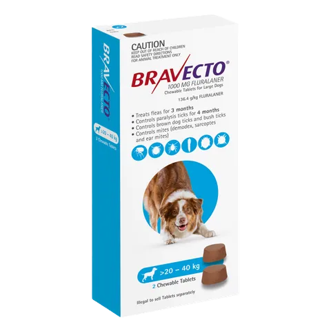 [BRAVECTOBLUE2PK] Bravecto Chew Large Dog 20-40kg Blue 2pk