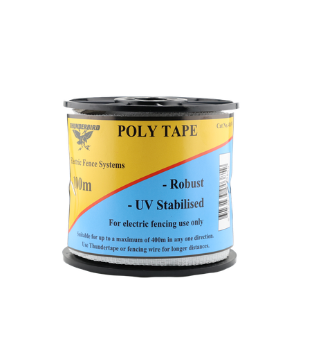 [POLYTAPETBWHTE100M] Poly Tape 100m White 12mm EF40AW Thunderbird