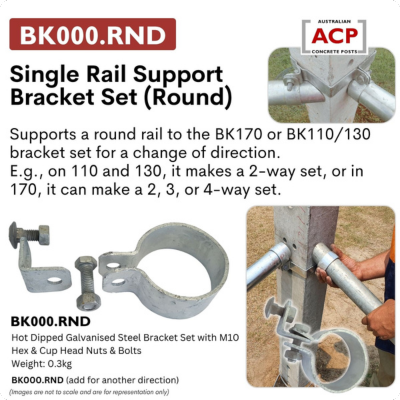 [BK000.RND] Concrete Post Single Rail Support Bracket (Suit 50nb Round Stay) BK000.RND