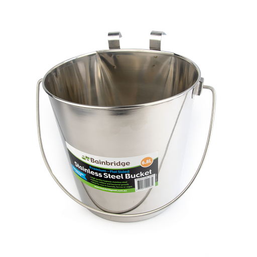 [A3592] Flat Sided Bucket Stainless Steel With Hooks 6.8L