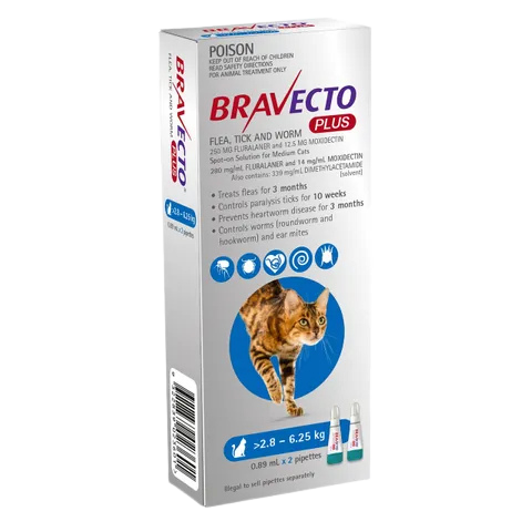 [BRAVECTOPLUSSOCAT- Blue 2.8 - 6.25 kg 2Pk] Bravecto PLUS Spot-on for Cats - Blue 2.8 - 6.25 kg 2Pk