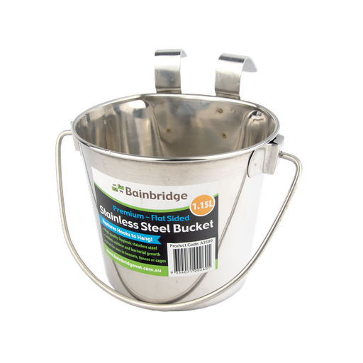 [A3589] Flat Sided Bucket Stainless Steel With Hooks 1.1L